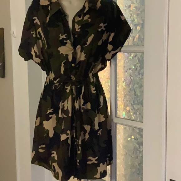 Dresses & Skirts - Camo Button-Front Tie-Waist Shirt Dress